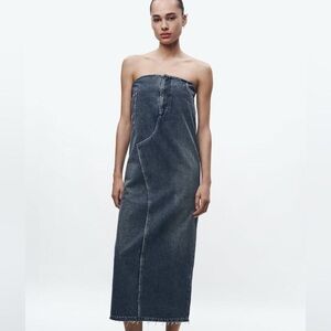 Zara Limited Edition Topstitched Denim Dress